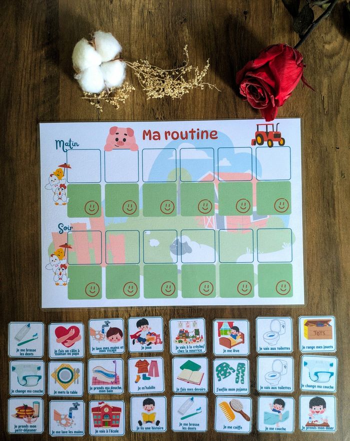 Tableau routine A4 tracteur ferme + 24 étiquettes garçon - photo numéro 2