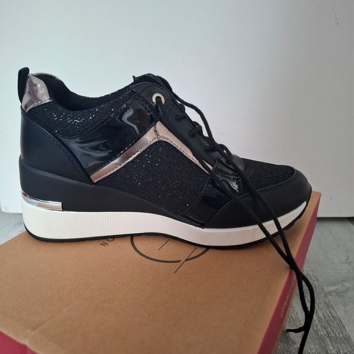 Baskets compensées noires pailletés - photo numéro 6