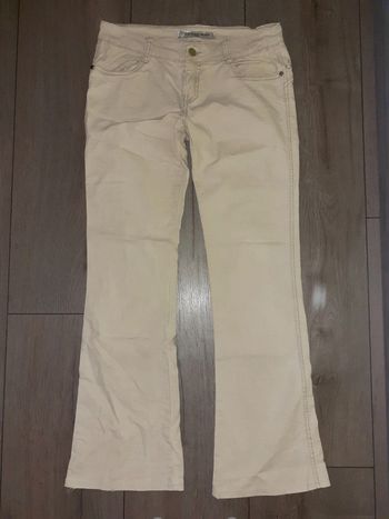 Pantalon beige pattes éléphant lin