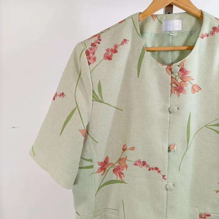 Veste imprimé floral vert pastel manches courtes Diane Laury taille 48 habillée A1335 - photo numéro 3