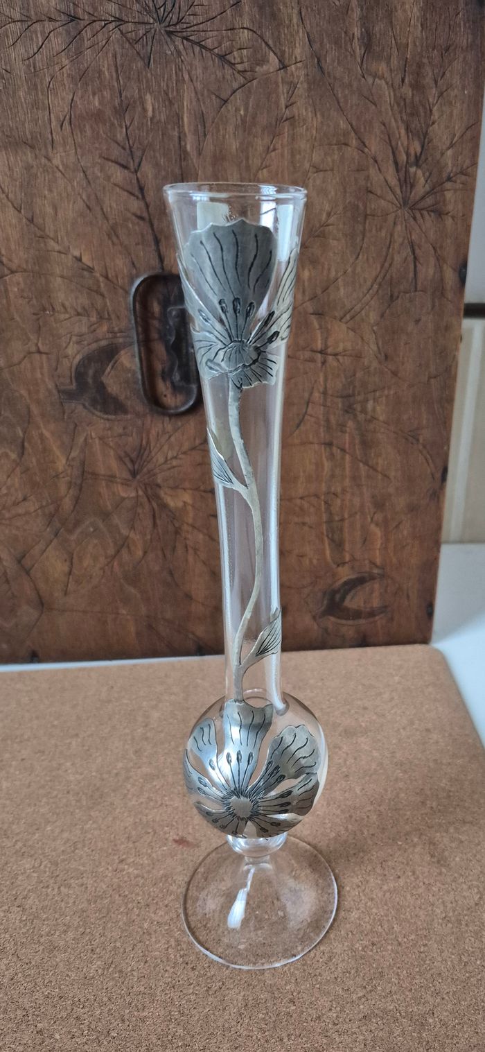 Soliflore en cristal et étain vintage - photo numéro 4