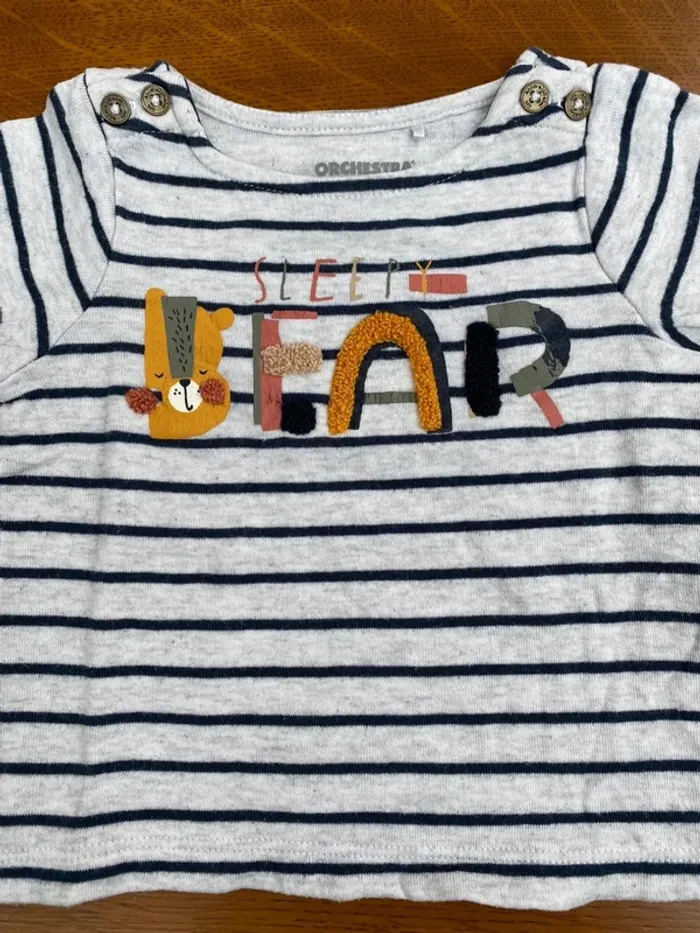 T-shirt manche longue rayé orchestra 3 mois - photo numéro 3