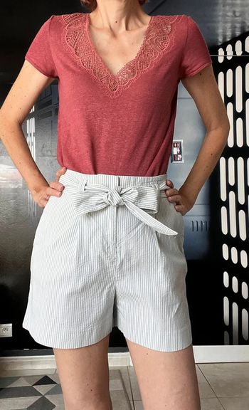 Short Lucas rayé tissu gauffré