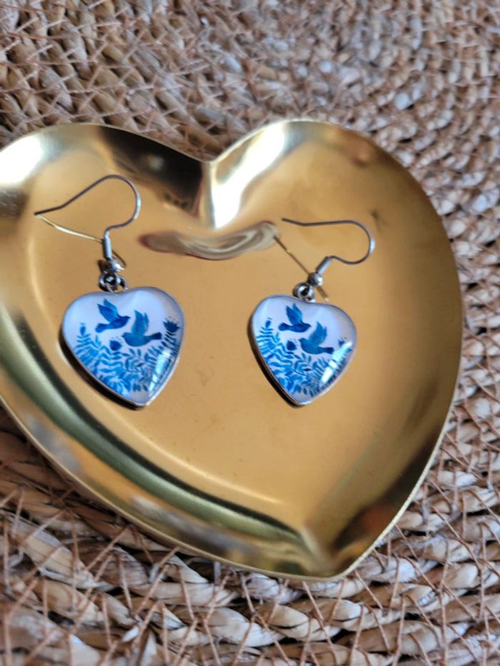 Boucles d'oreilles cœur et hirondelles - photo numéro 6