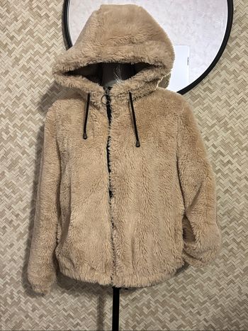 Gilet pilou-pilou beige à capuche, taille S, tout doux et cocooning