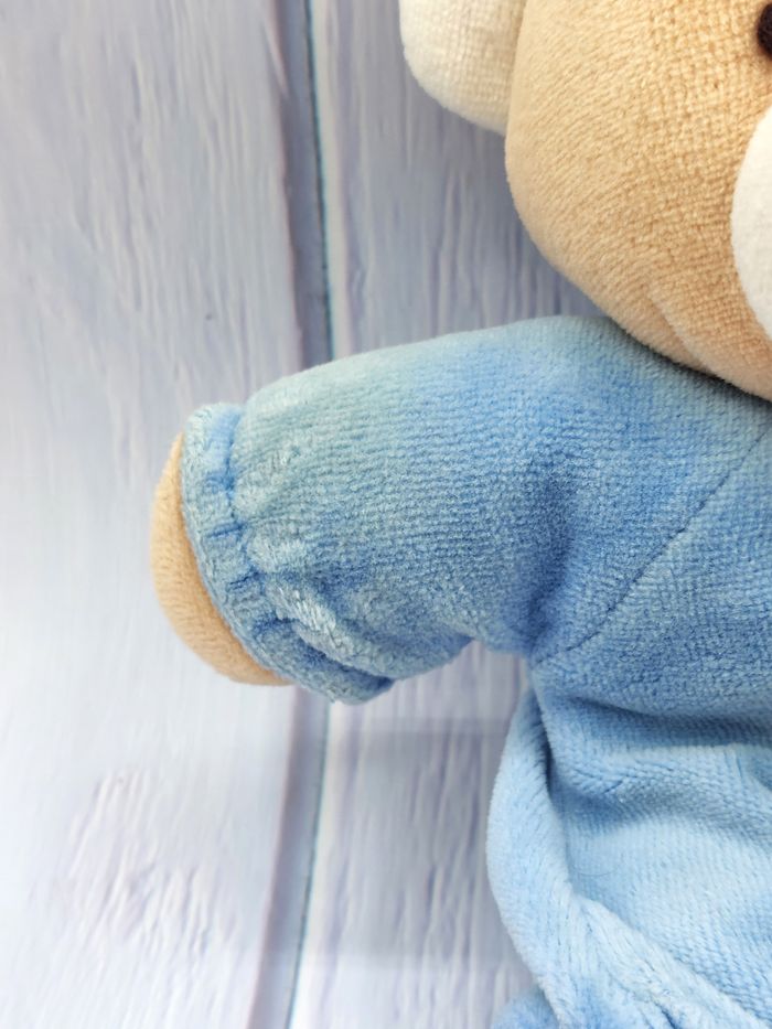 Peluche doudou ours beige bleu 21 cm billes corps - photo numéro 4