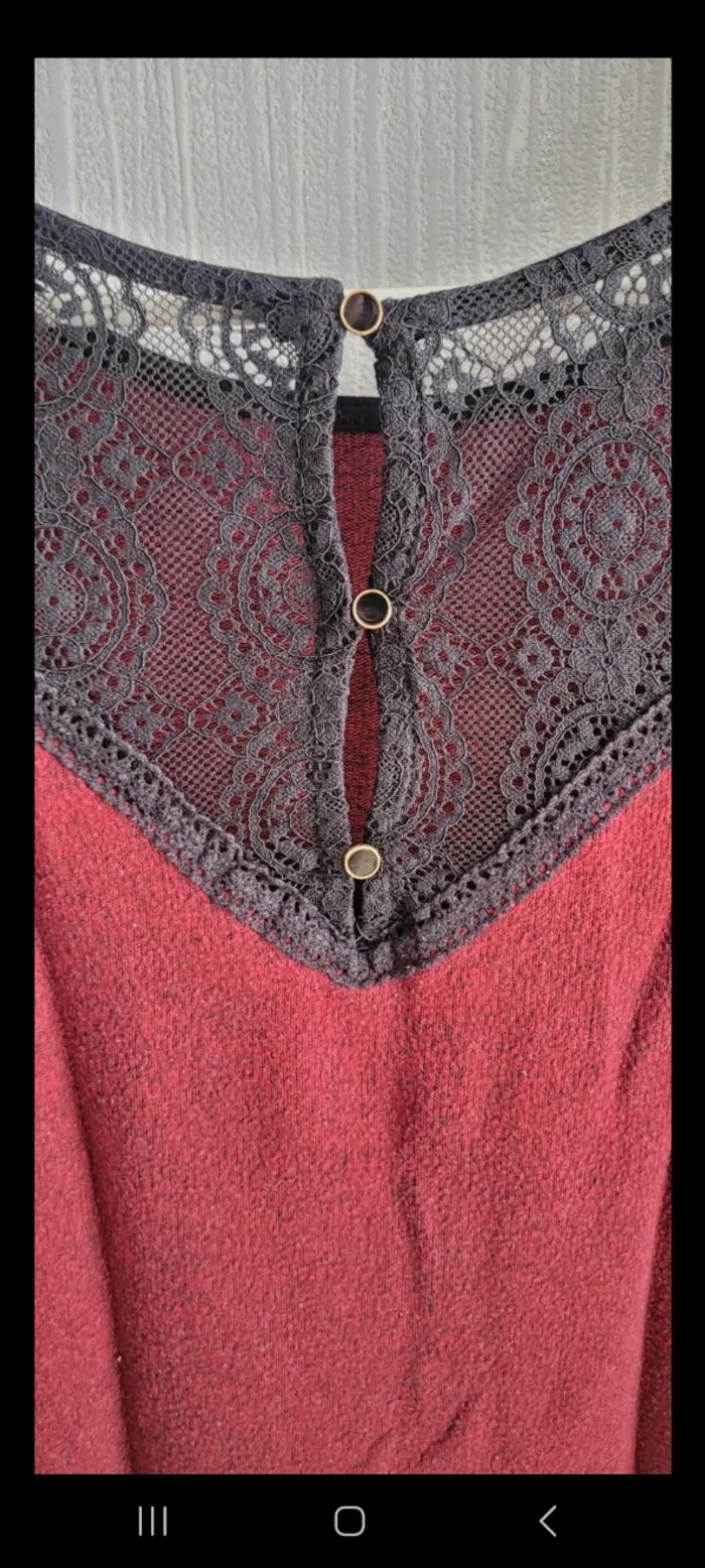 Pull rouge manches longues dentelle Naf Naf - photo numéro 3
