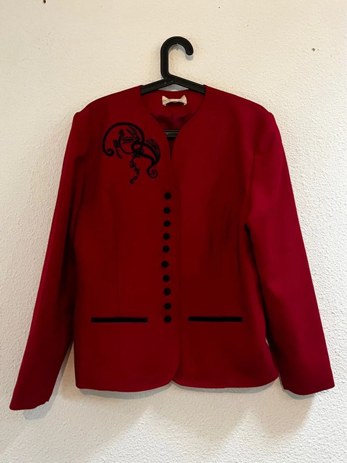 Blazer vintage et oversize rouge foncé avec broderie noir - photo numéro 3