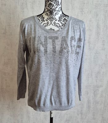 Pull gris vintage dressing inscription strass taille 38 M
