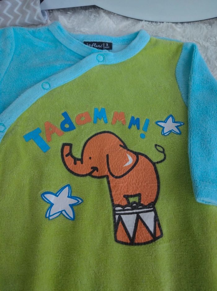Pyjama grenouillère velours Mixte 3 mois Cirque éléphant Tadam Influx - photo numéro 4