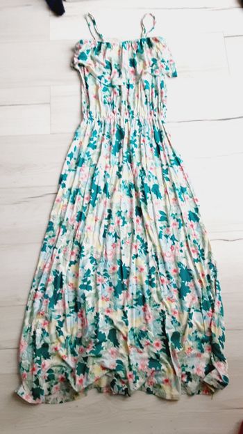 Vêtement femme robe longue bretelles amovibles motifs fleurs Jacqueline Riu taille 1