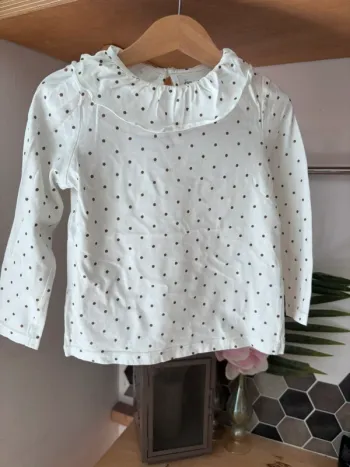 T-shirt col Claudine blancs plois dorée • La Redoute • 5 ans