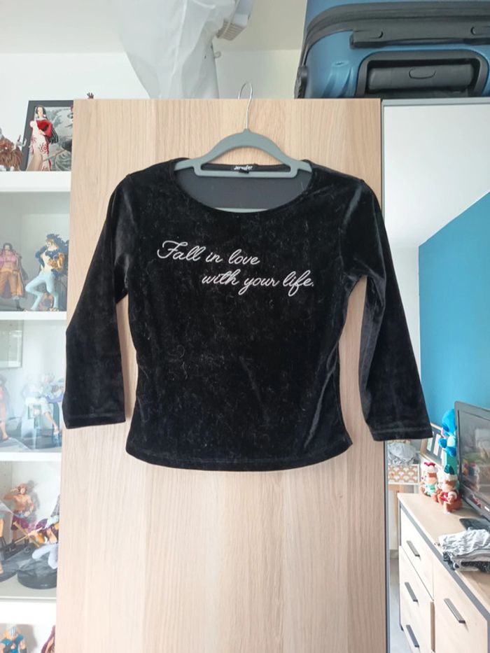 Top tee-shirt noir manches longues en velours avec un dos nus jennyfer - Taille S 36 - photo numéro 2