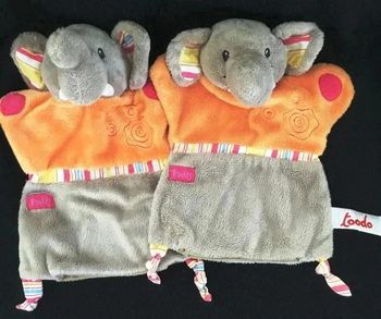 2 MARIONNETTES ELEPHANTS PADDY GRIS / ORANGE - TOODO