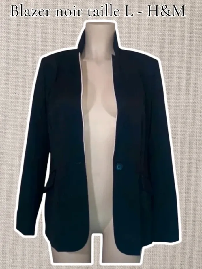 🤩 Magnifique Blazer noir taille L - 3 poches extérieurs + 1 intérieur Rembourrée aux épaules - H&M 🤩 - photo numéro 2
