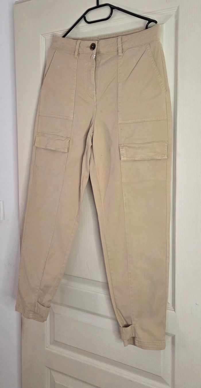 Pantalon Cargo Beige Taille Haute – Coupe Tendance - photo numéro 2