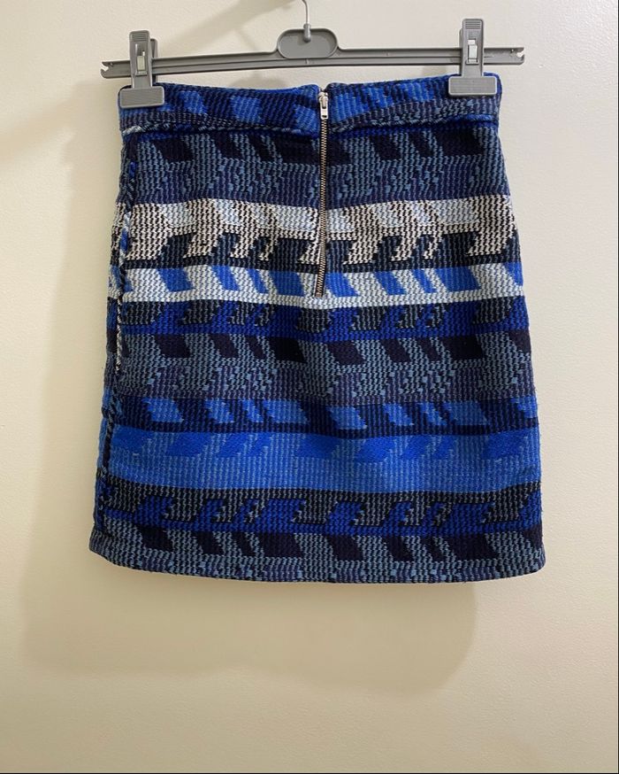 Jupe tweed jacquard bleu noir motif graphique hiver épaisse femme taille 36 Maje - photo numéro 5