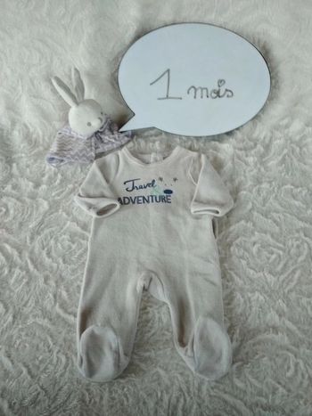 Pyjama grenouillère velours Mixte 1 mois "Travel & Adventure" Vertbaudet