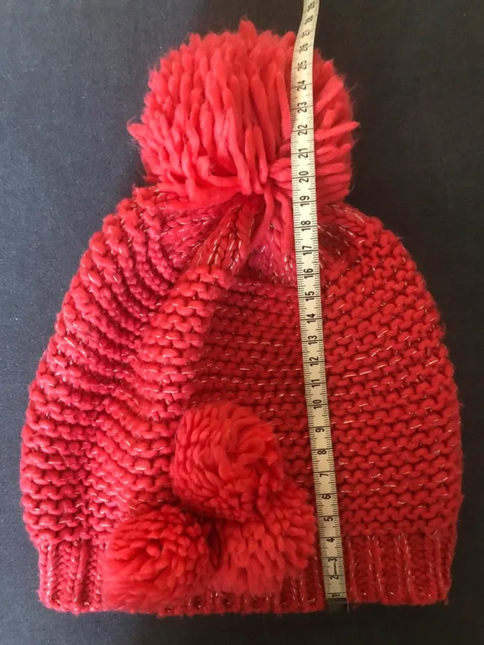 Bonnet à pompon et tour de cou et gants rose vif - photo numéro 11
