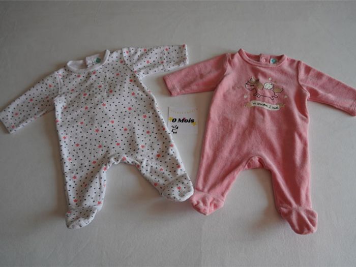 Lot n°1 de 2 Pyjamas velours blanc/rose fantaisies Tex Taille : 0m (Naissance)