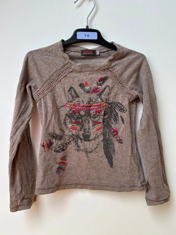 T-shirt manches longues couleur taupe imprimé Catimini 5 ans