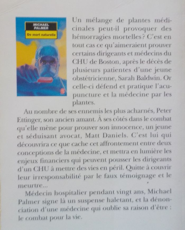 DE MORT NATURELLE de Michael PALMER Ed. Le Livre de Poche - photo numéro 2