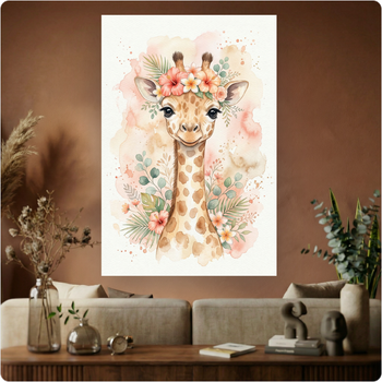 Affiche girafe aquarelle "Girafe Fleurie" poster déco murale enfant A3 Sans cadre