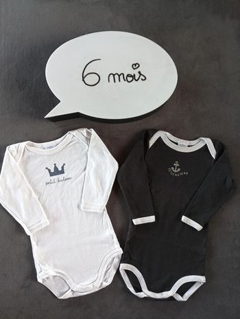 Lot de 2 bodies manches longues Mixte 6 mois couronne ancre Petit bateau 100% coton