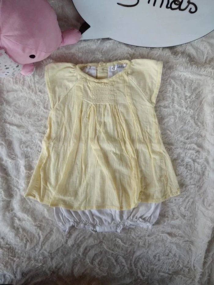 Combinaison barboteuse été robe courte avec body intégré Fille 3 mois Kitchoun 100% coton - photo numéro 2