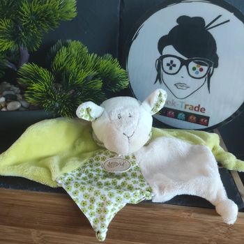 Doudou plat étoile mouton vert fleurs Baby nat beige blanc anis colerette Doigt