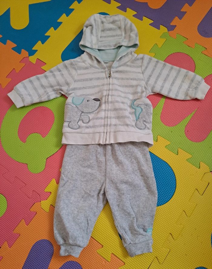 Ensemble veste jogging gris/blanc chien, taille 3 mois (62 cm)