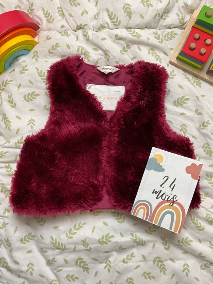 gilet sans manches en fourrure couleurs prune 24 mois kidkanai - photo numéro 2
