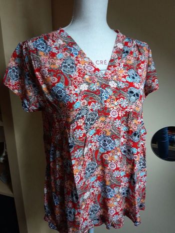  Blouse chemisier tête de mort skull rouge