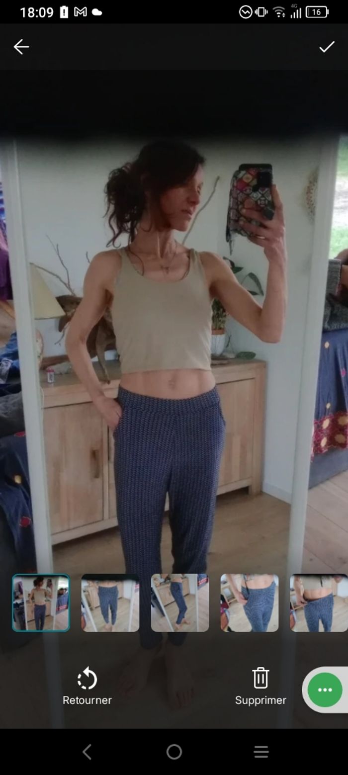 Pantalon femme fluide 40 motifs bleu et blanc c76