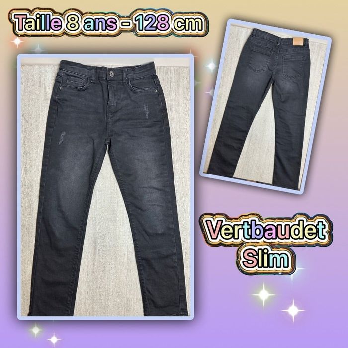 Jeans slim noir avec usures - morpho médium - taille 8 ans - 128 cm