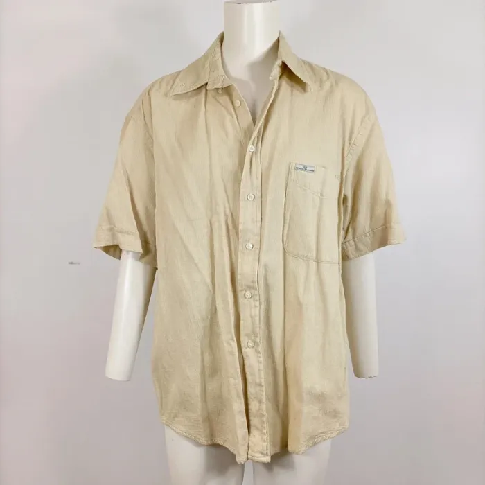 Chemise beige Sergio Tacchini vintage – 100 % coton, manches courtes L A650