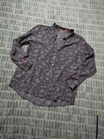 Chemise blouse chemisier gris tour Eiffel Darjeeling taille S 36