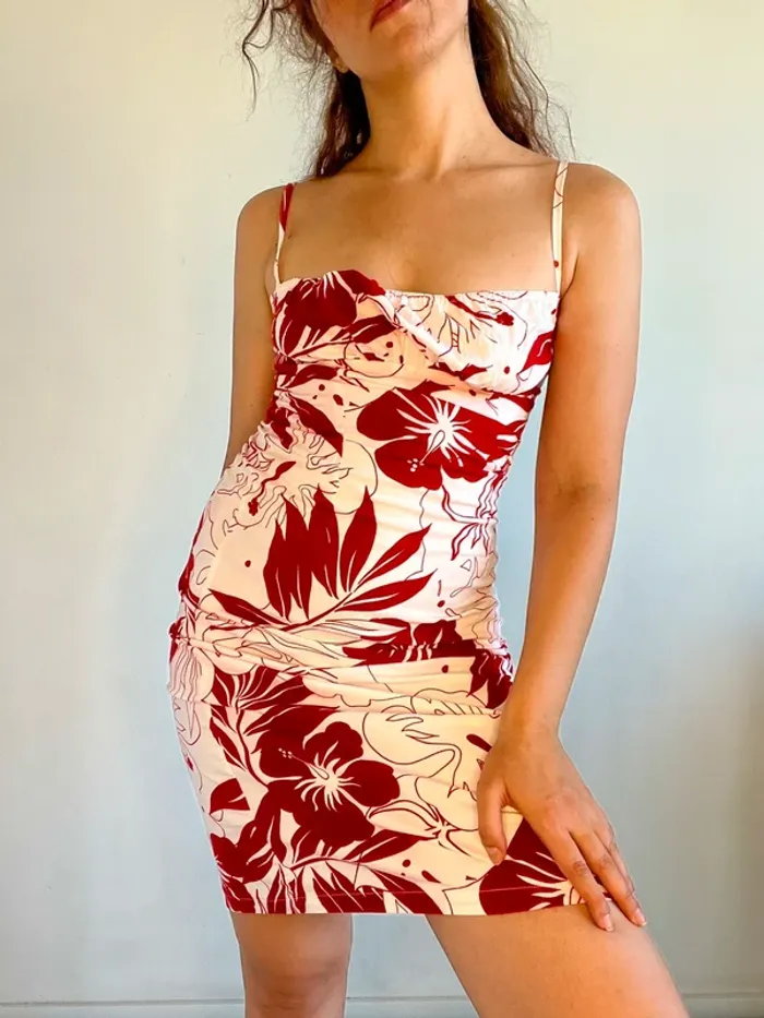 Robe vintage d’été à fleurs y2k rouge et blanc taille XS/S