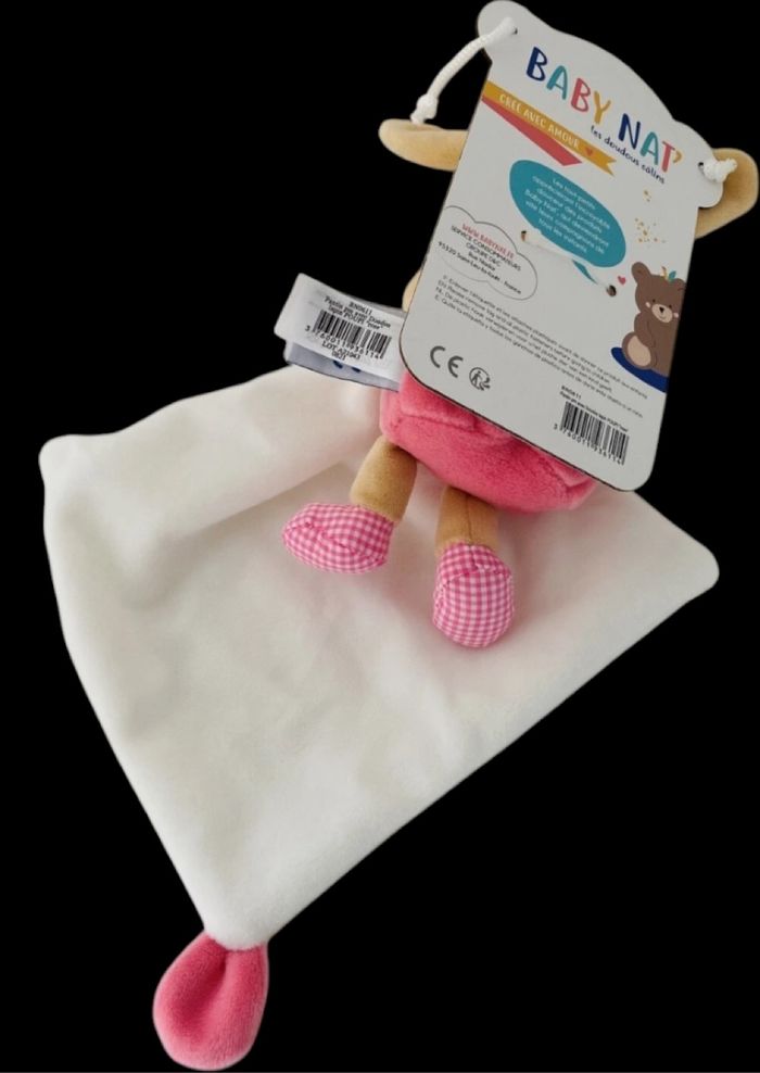 ❤️B4397 Doudou Plat Mouchoir BABY NAT Babynat Lapin POUPI Rose Blanc - photo numéro 2