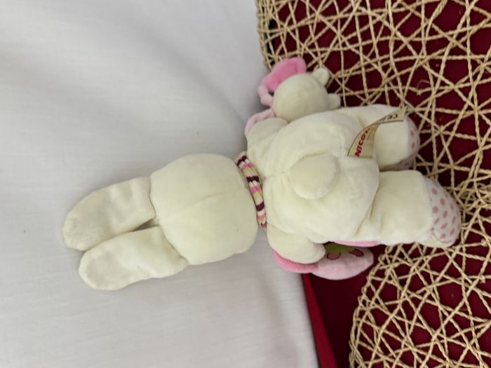 Doudou NICOTOY LAPIN ECRU ROSE PAPILLON ECHARPE RAYEE ROND - photo numéro 2