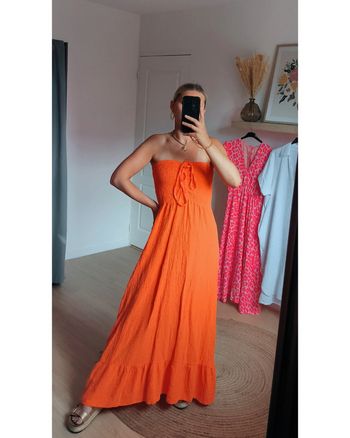 Robe longue bustier Orange - Made in Italy 🇮🇹 100% gaze de coton