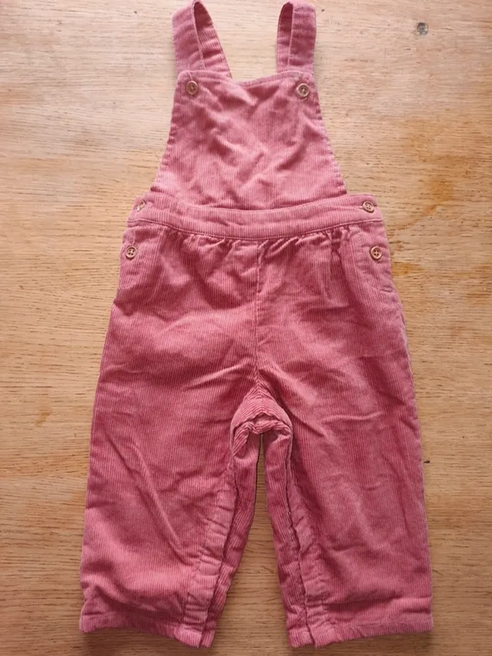 Salopette bout'chou 9 mois fille vieux rose velours excellent état - photo numéro 4