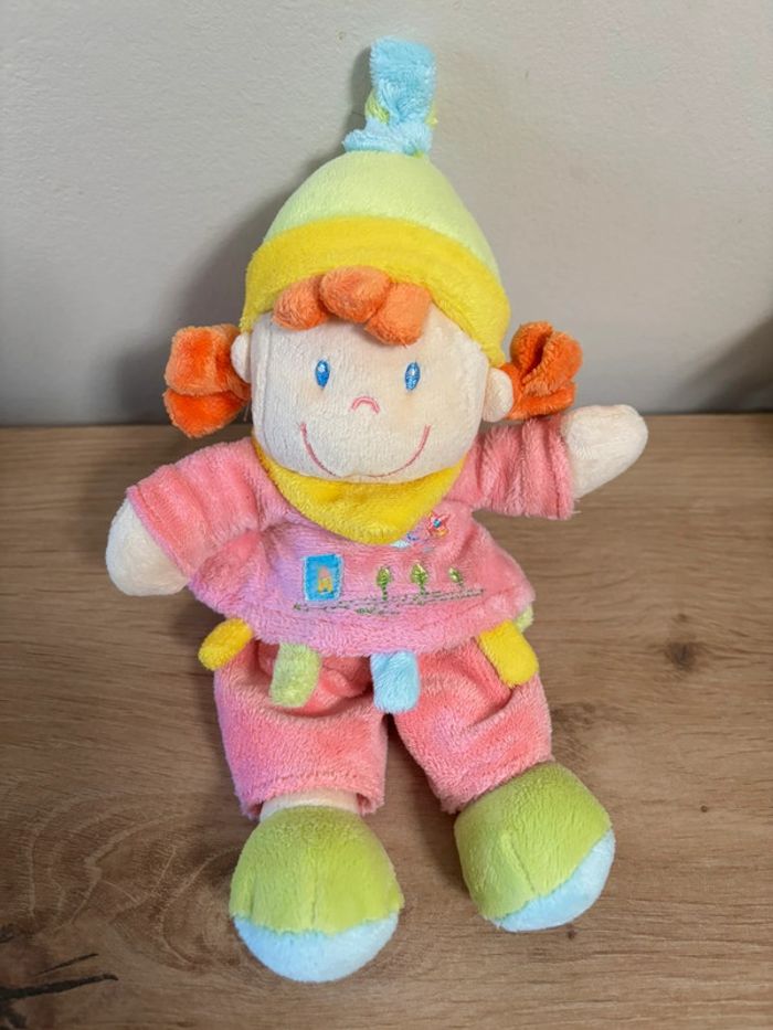 Doudou lutin poupée rose jaune vert nicotoy - photo numéro 2