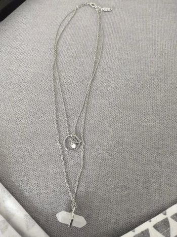 Collier sautoir double rang argenté et pierre nacré Esprit