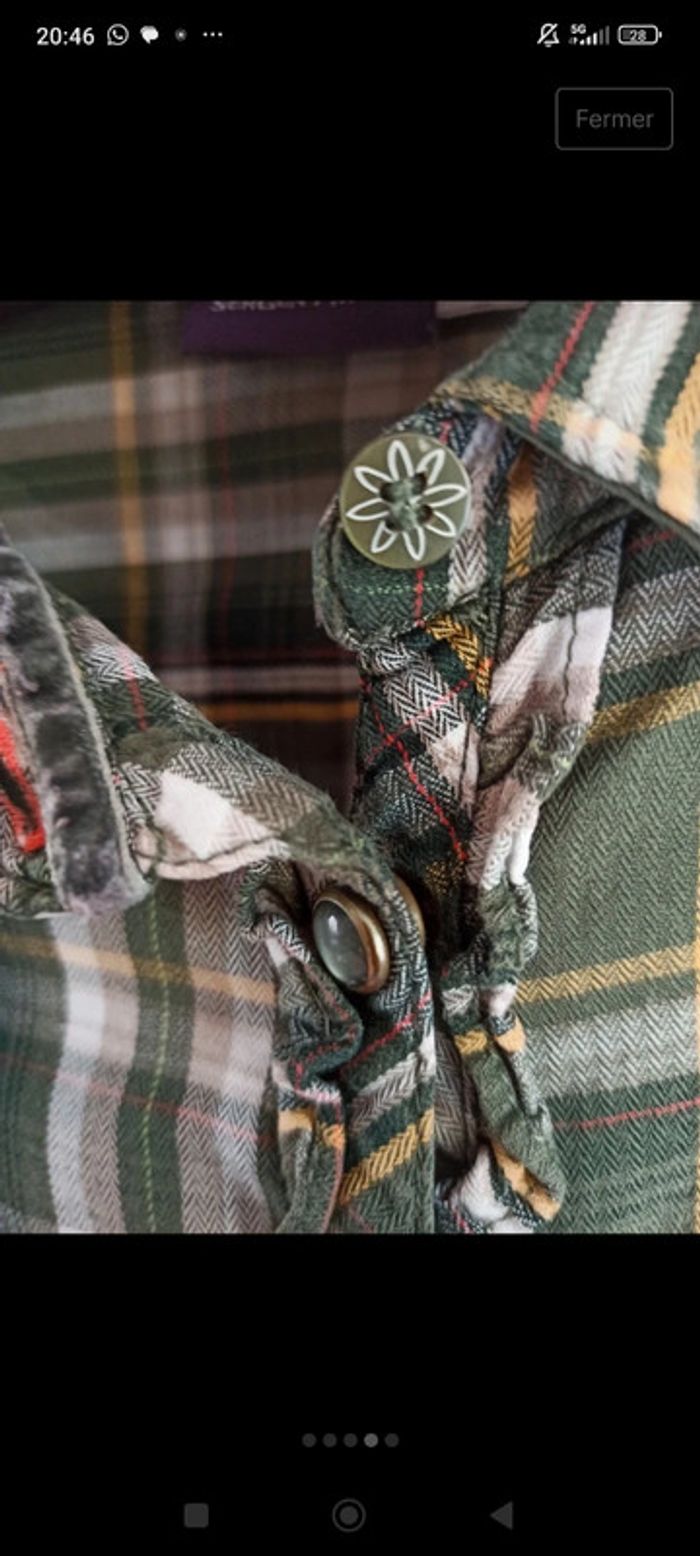 Chemise à carreaux vichy kaki et jaune broderie pression poche avant sergent major 10 ans - photo numéro 5