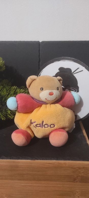 Doudou Lapin Kaloo orange rouge col mauve 17 cm bleu marron jaune Boule Peluche