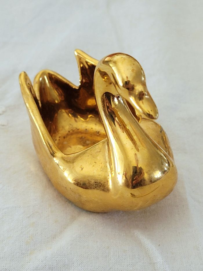 2 cygnes dorés porcelaine - vintage - photo numéro 5