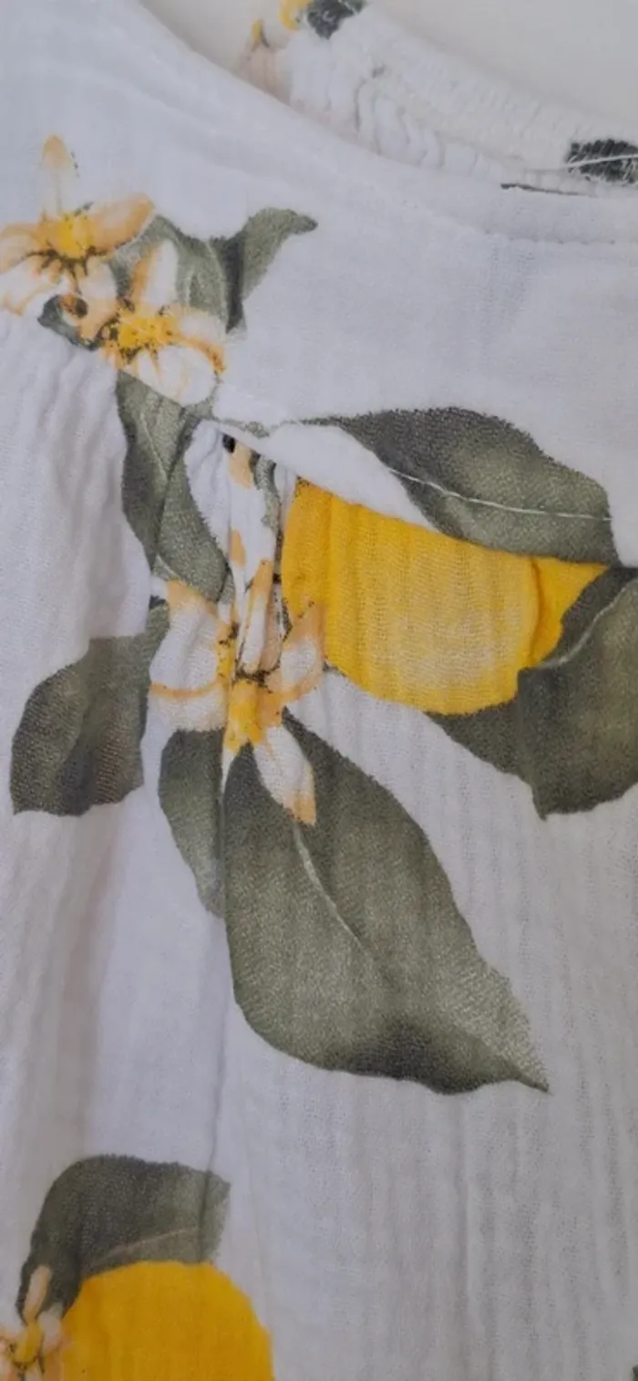 Caraco blanc en dentelle et gaze de coton motif citron esprit bohème chic neuf - photo numéro 4