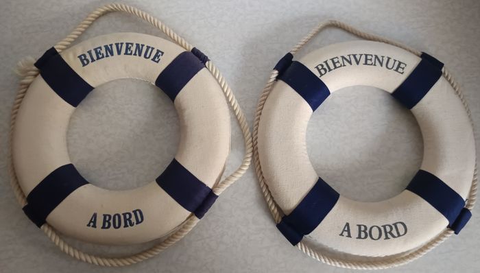 2 Bouées de Sauvetage Décoration Maritime Polystyrène Expansé / Tissu Ø= 25cm