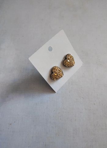 Puces Boucles d'oreilles coeur doré or effet pierre paillettes
